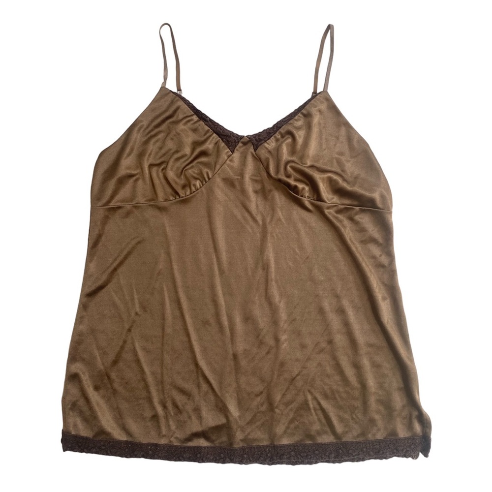 Y2K brown slip top with crochet trim